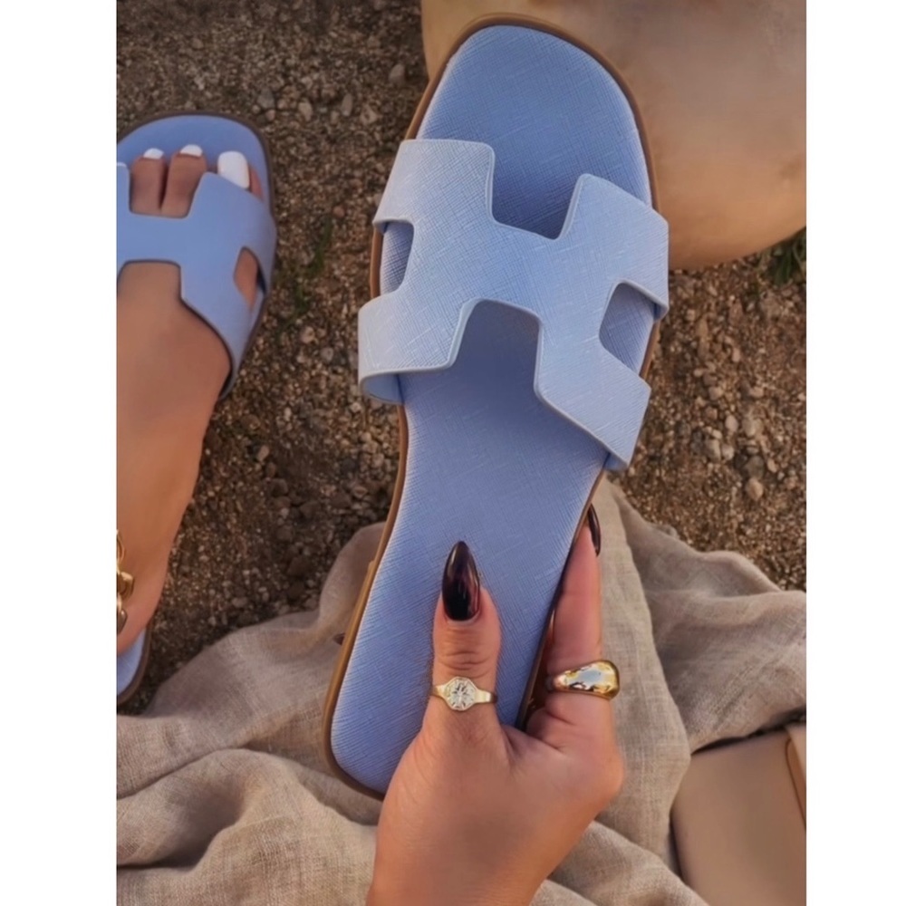 Light Blue H Band Slip On Sandal - Picture 3 of 12